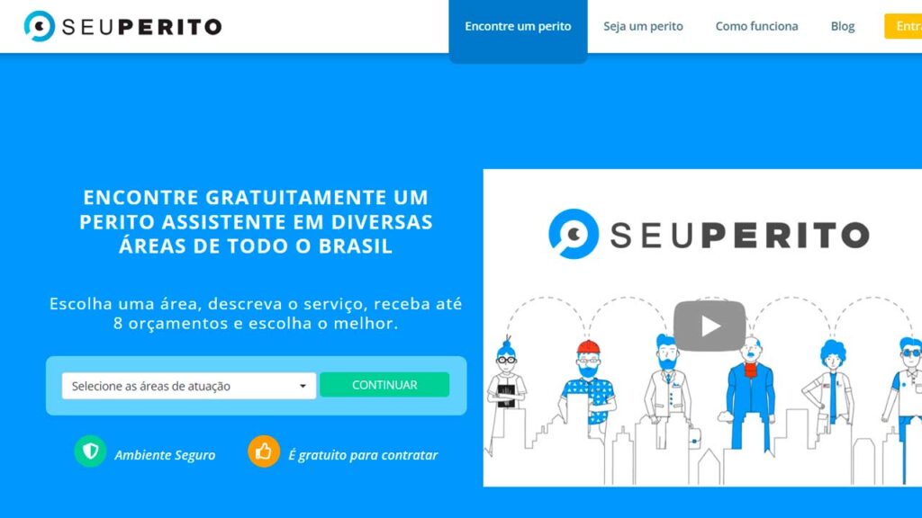 A imagem contém um screenshot da página inicial do site seuperito.com.br